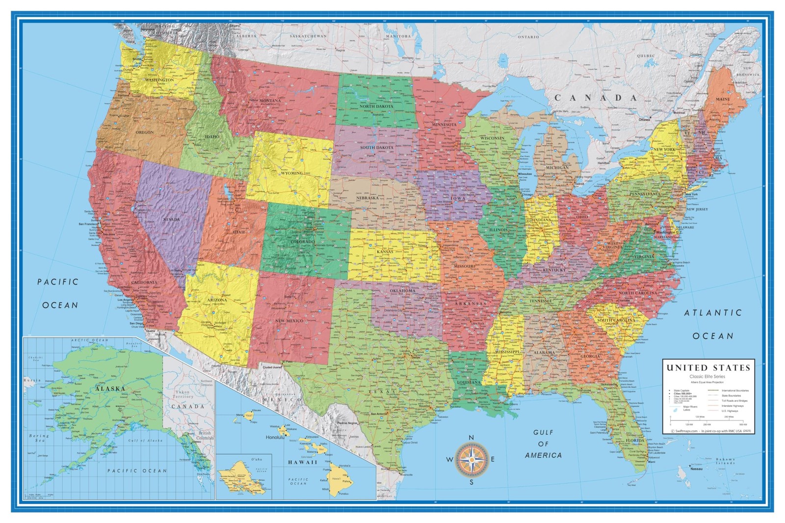 48×78 Huge United States, USA Classic Elite Wall Map Laminated 48×78 LAMINATED