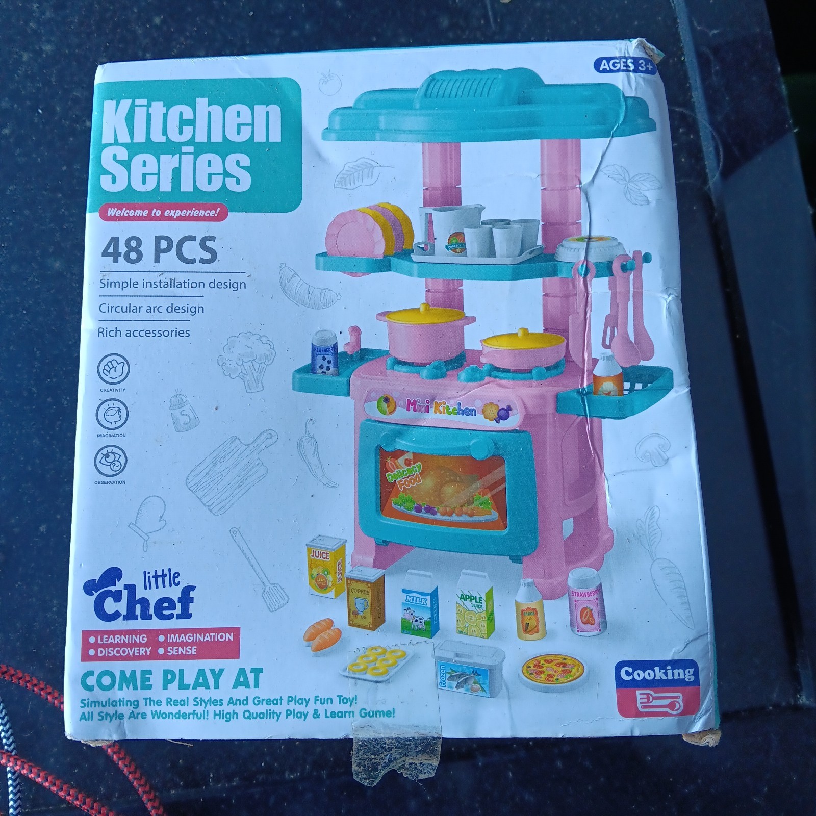 BRAND NEW Little Chef 48Pcs Mini Kitchen Play Set Food & Tableware for Kids