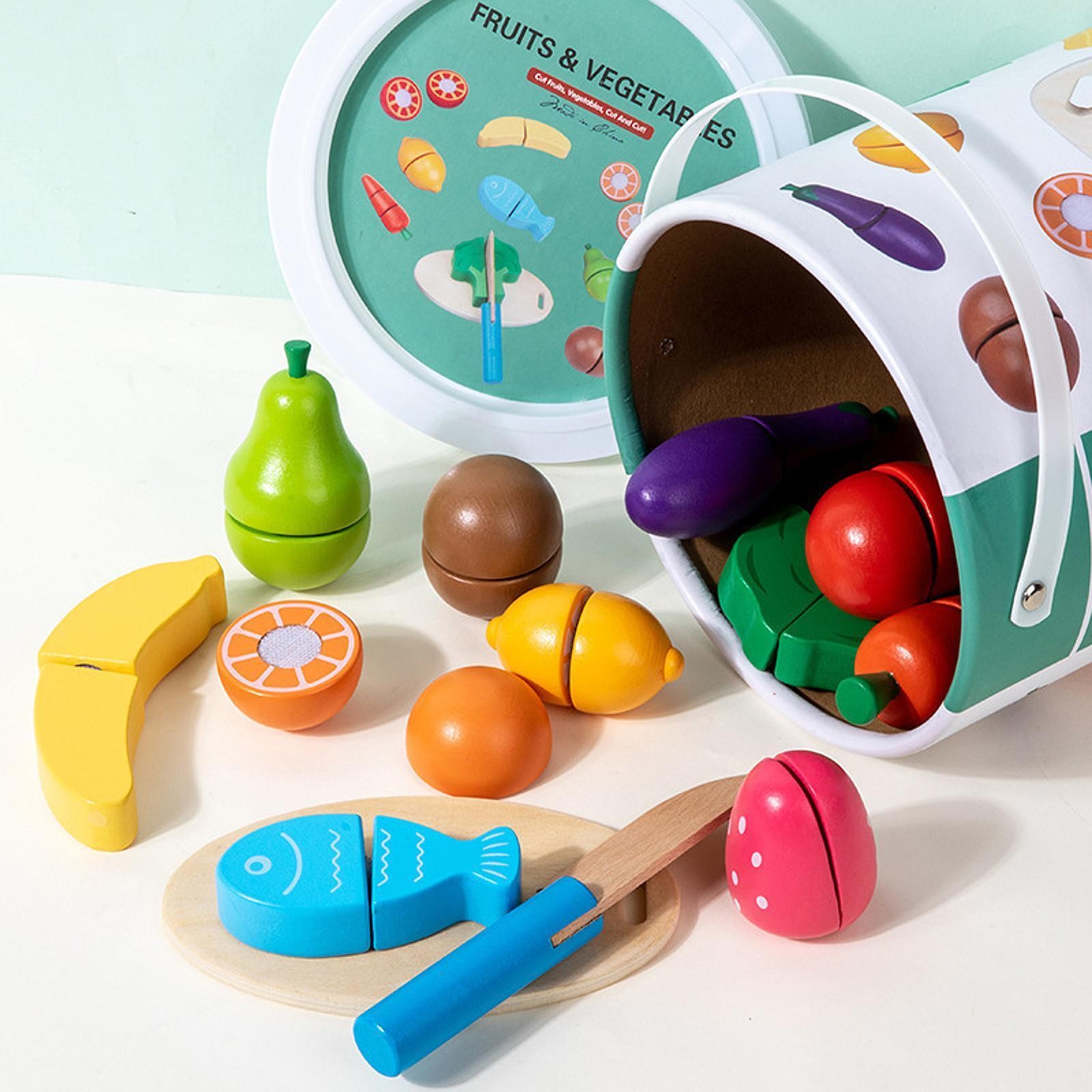 13 Pieces Wooden Food Set Educational Playset Fine Motor Skills Preschool