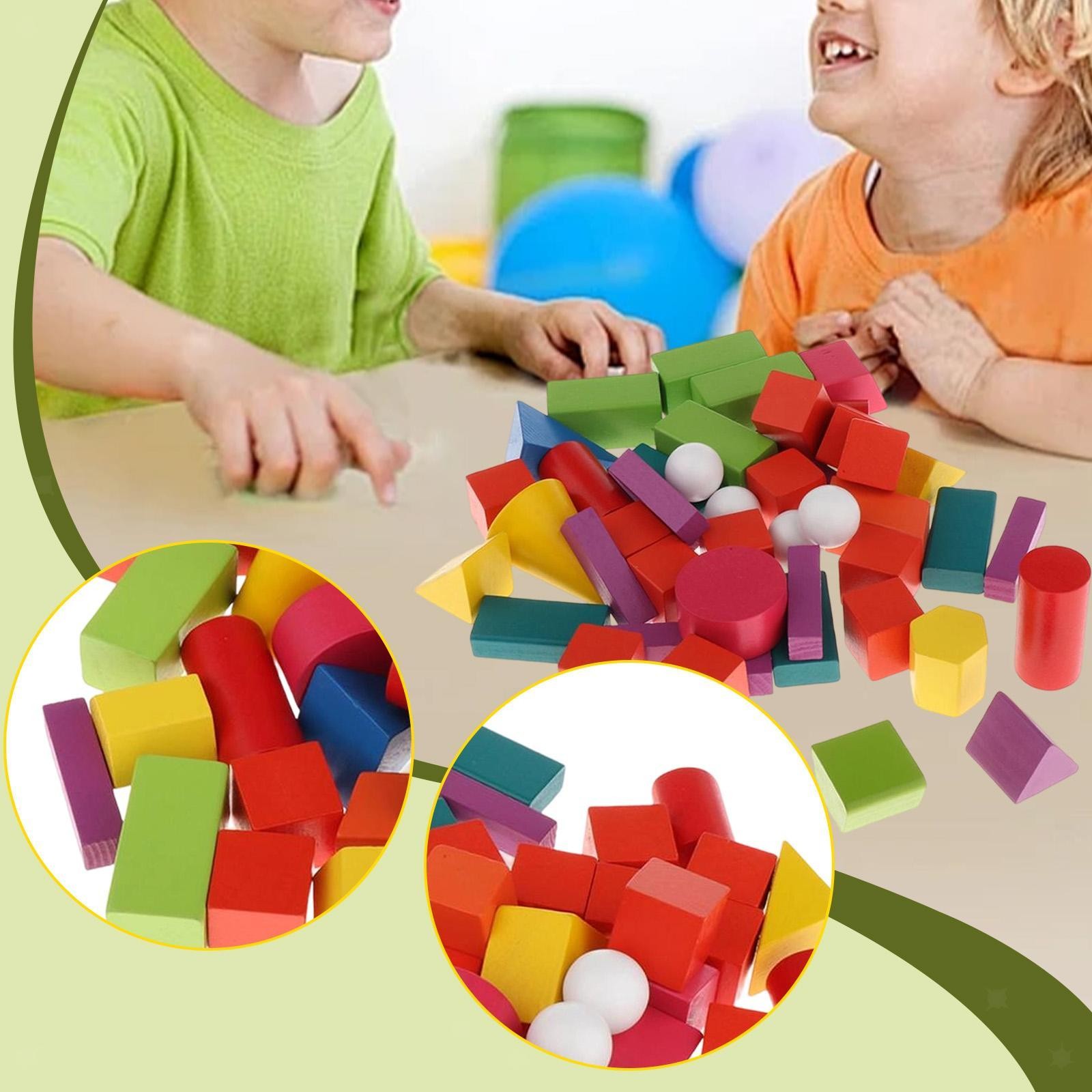 45Pcs Wooden Geometric Solids School Supplies Home Classroom Manipulatives