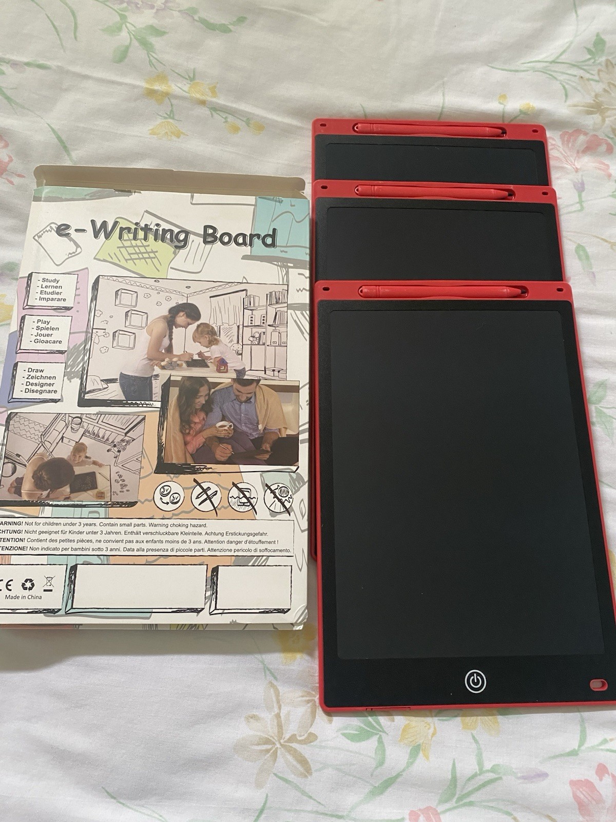 LCD e-Writing Board Writing Tablet for Kids, Red/Black, Age 3+, 3 in a pack.