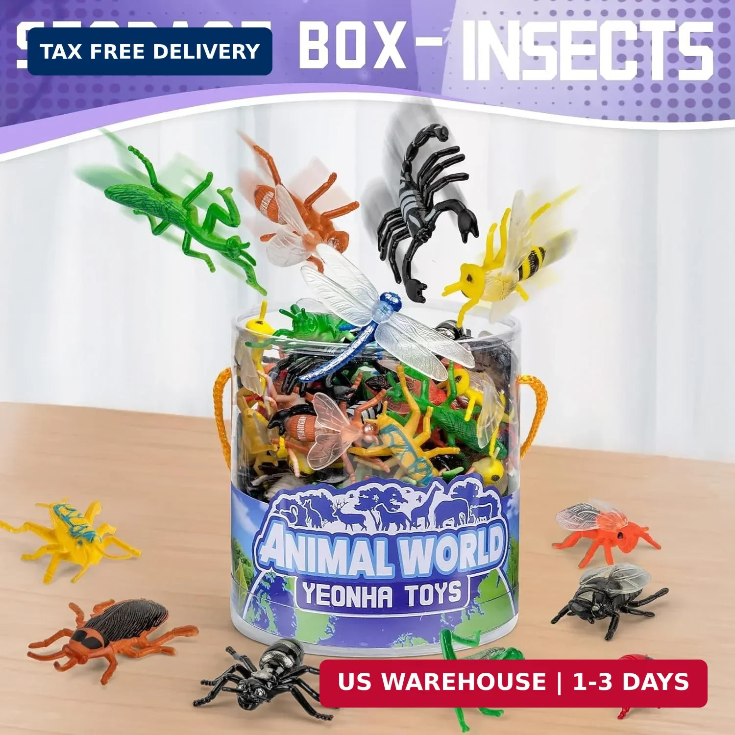 60 Piece Mini Insect Toys with Gift Box, Plastic Bug Figure for Kids, Fake Bug