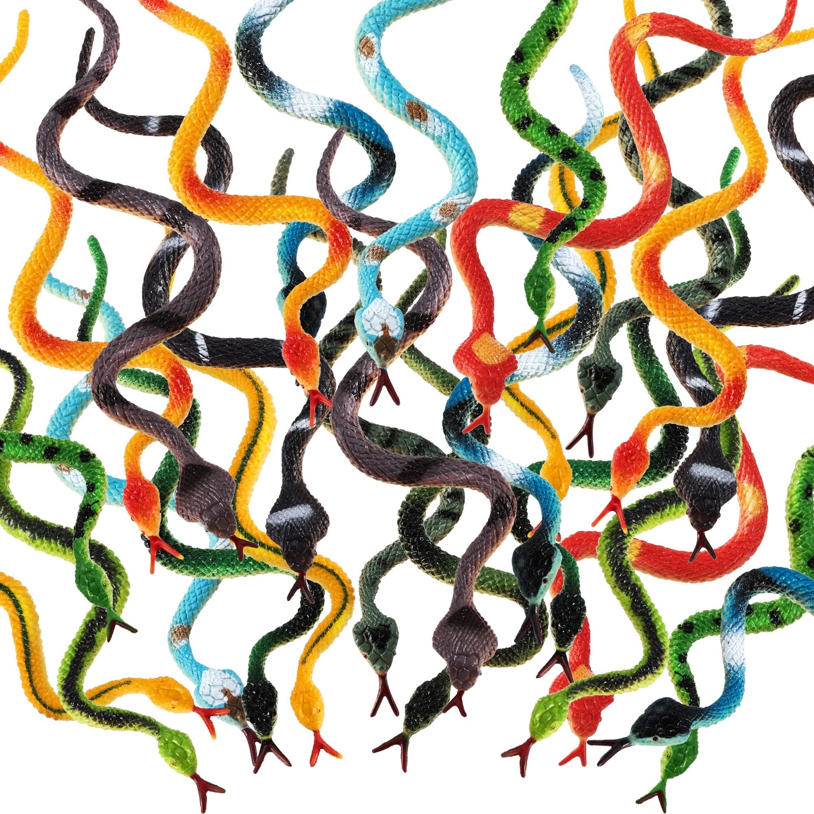 Blulu 24 Pieces Plastic Snakes Rain Forest Snakes Realistic Rubber Snakes Ass…