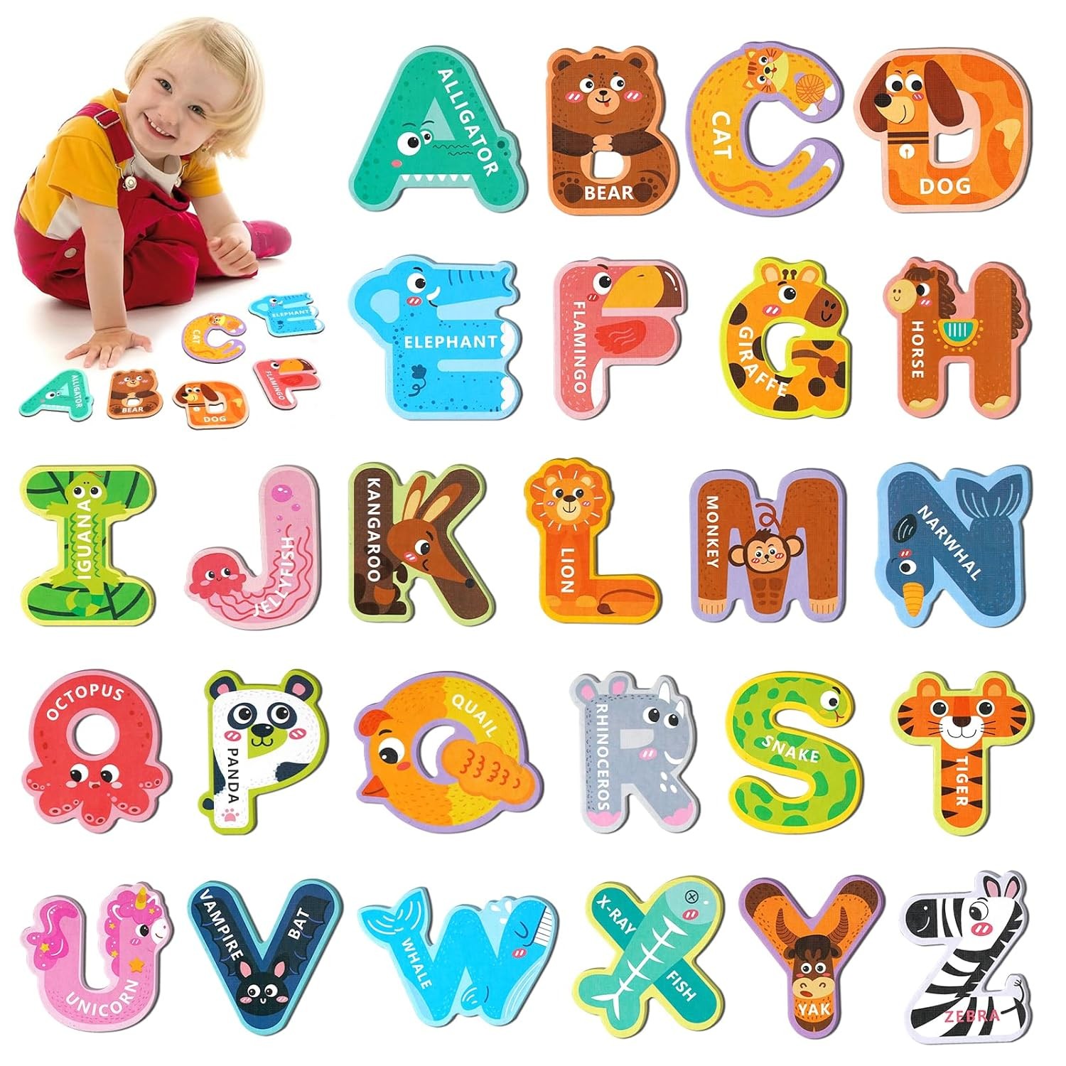 Magnetic Letters for Toddlers 1-3, 26PCS Cute Animal Alphabet Magnets Letters Le