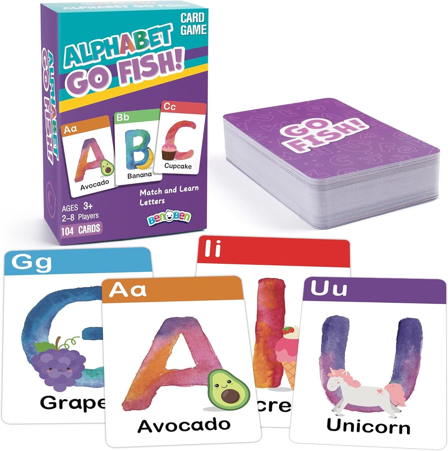 Alphabet Go Fish Card Game for Kids,104 Cards, Oversized ABC Learning Playing…