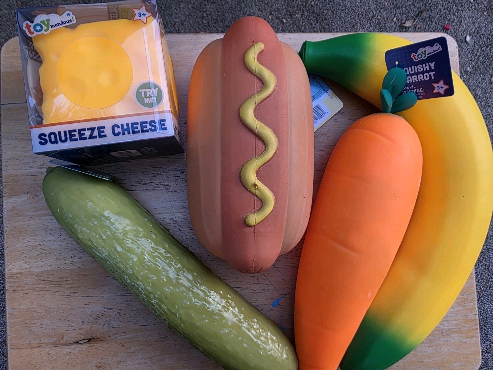 ​5pc Jumbo Squishy Lot Keycraft Big Toymendous Mega Pickle Cheese Hot Dog 🌭