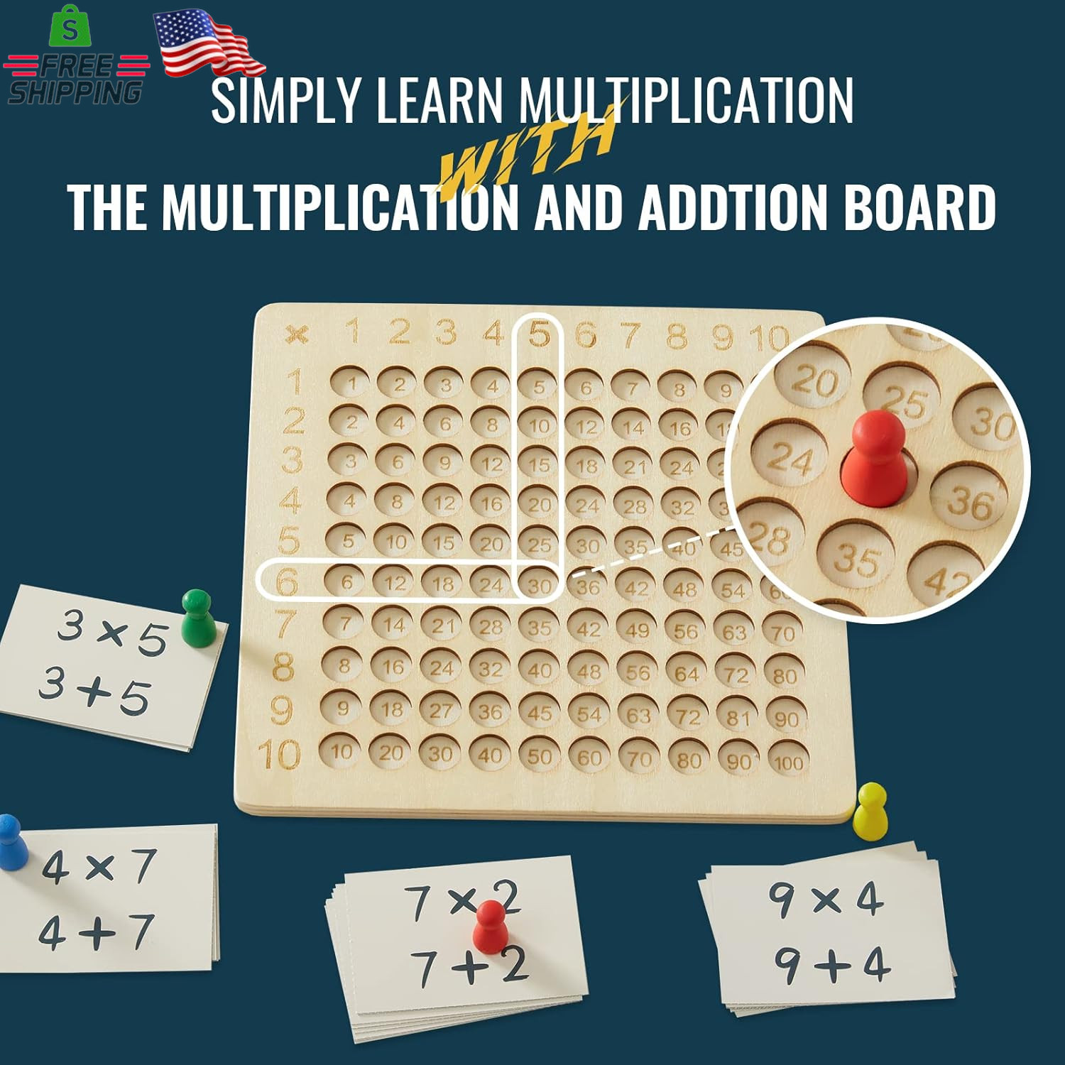 Asweets 2 in 1 Wooden Montessori Multiplication Addition Board Game Montessori T
