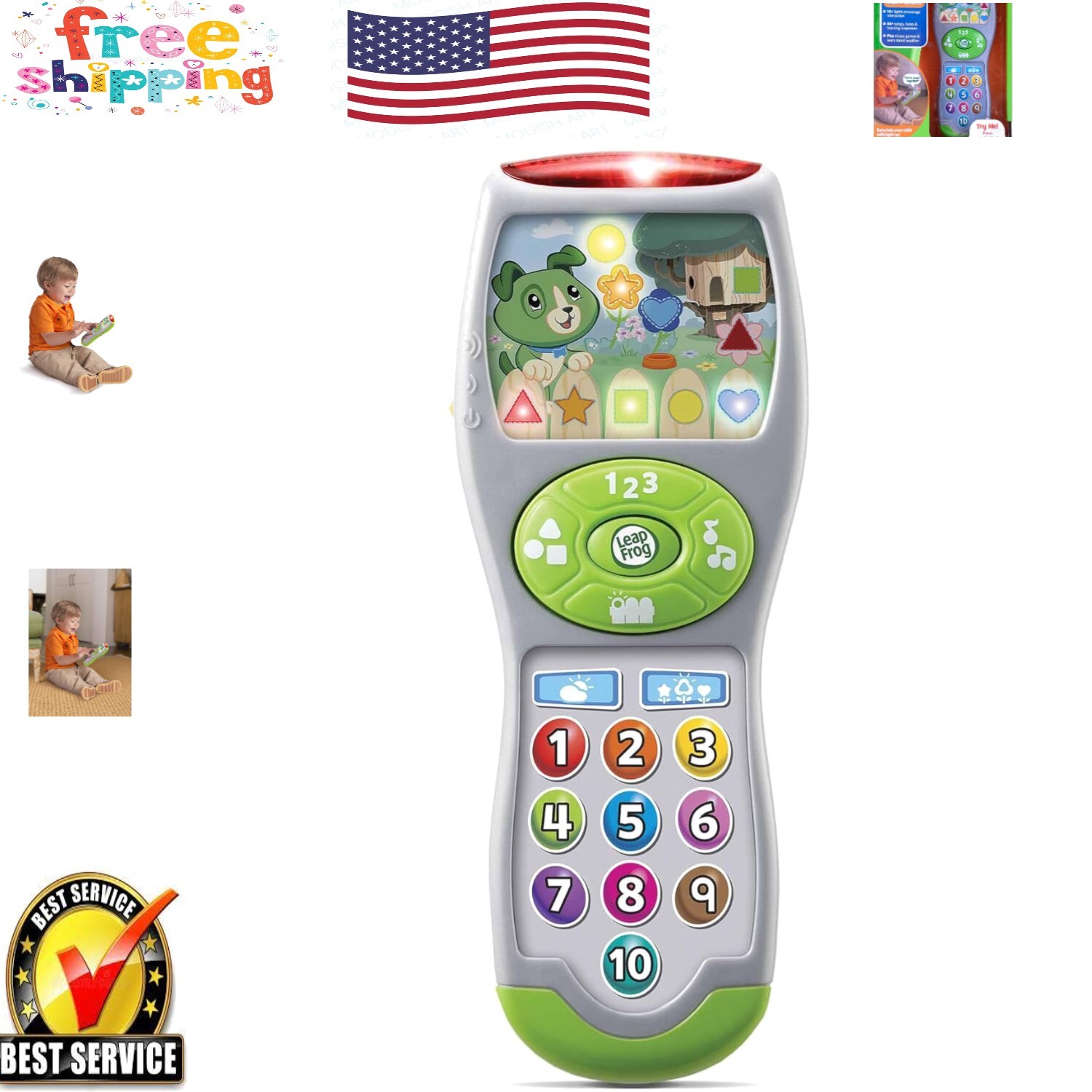 All-in-One Toddler Learning Lights Remote – Music, Shapes & Weather Fun, Green