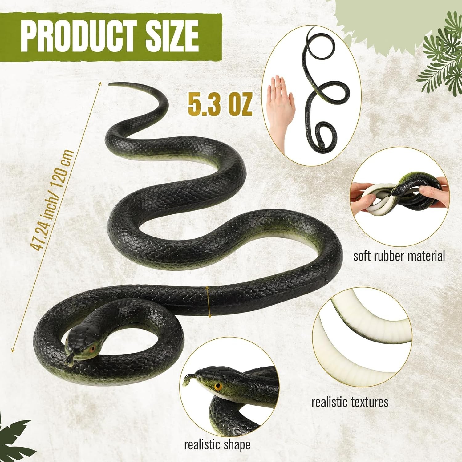 2 Pcs 47 Inch Rubber Realistic Snakes Large Fake Garden Snake to Keep Birds