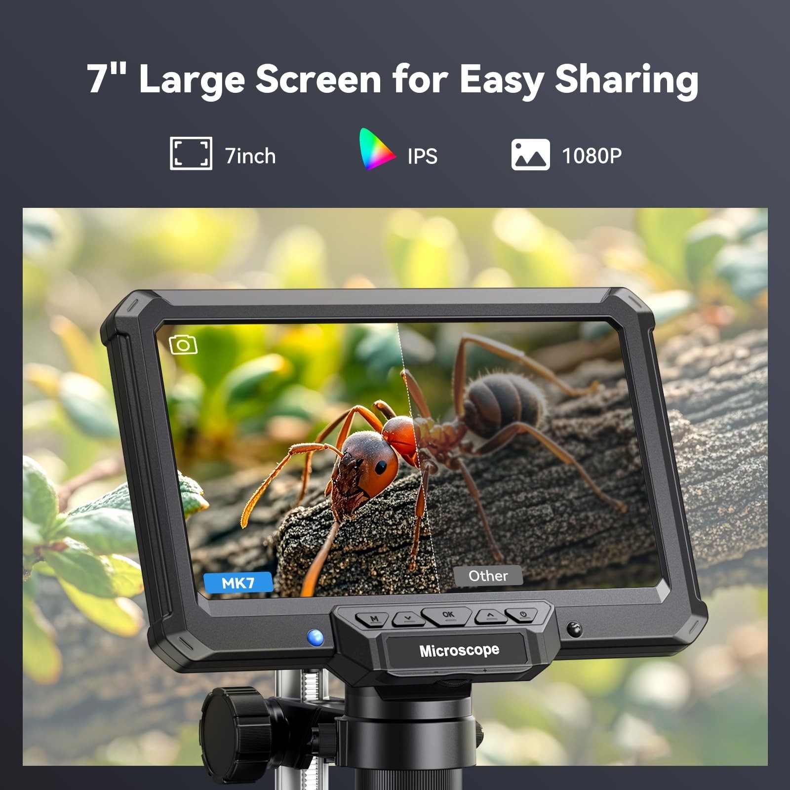 7-Inch IPS Screen Digital Microscope with Remote Control, 10X-1200X Magnifica…