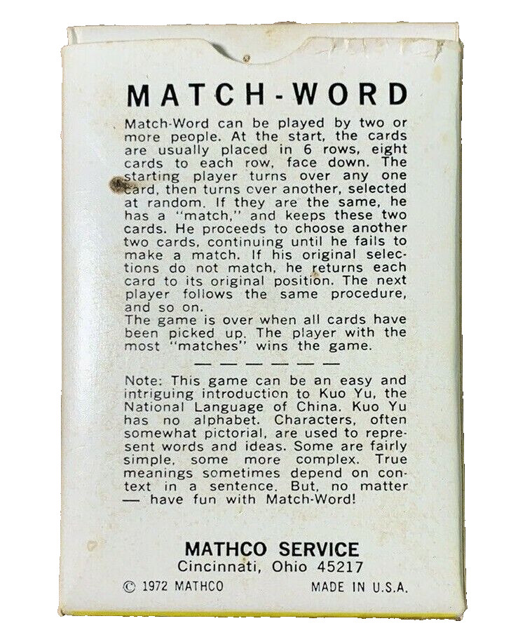 Chinese Match Word Language Card Game Kuo Yu National Language of China
