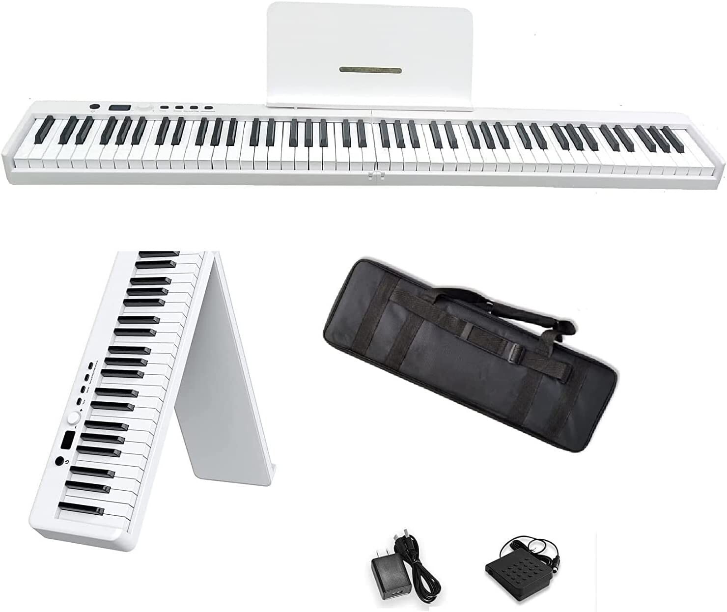 88 Key Fold Electric Piano Keyboard Portable Semi Weighted Full Size Key w/Pedal