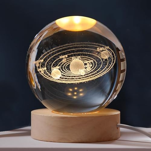 3D Clover Crystal Ball 60mm with Wood Base, Good Universe Gifts Solar System