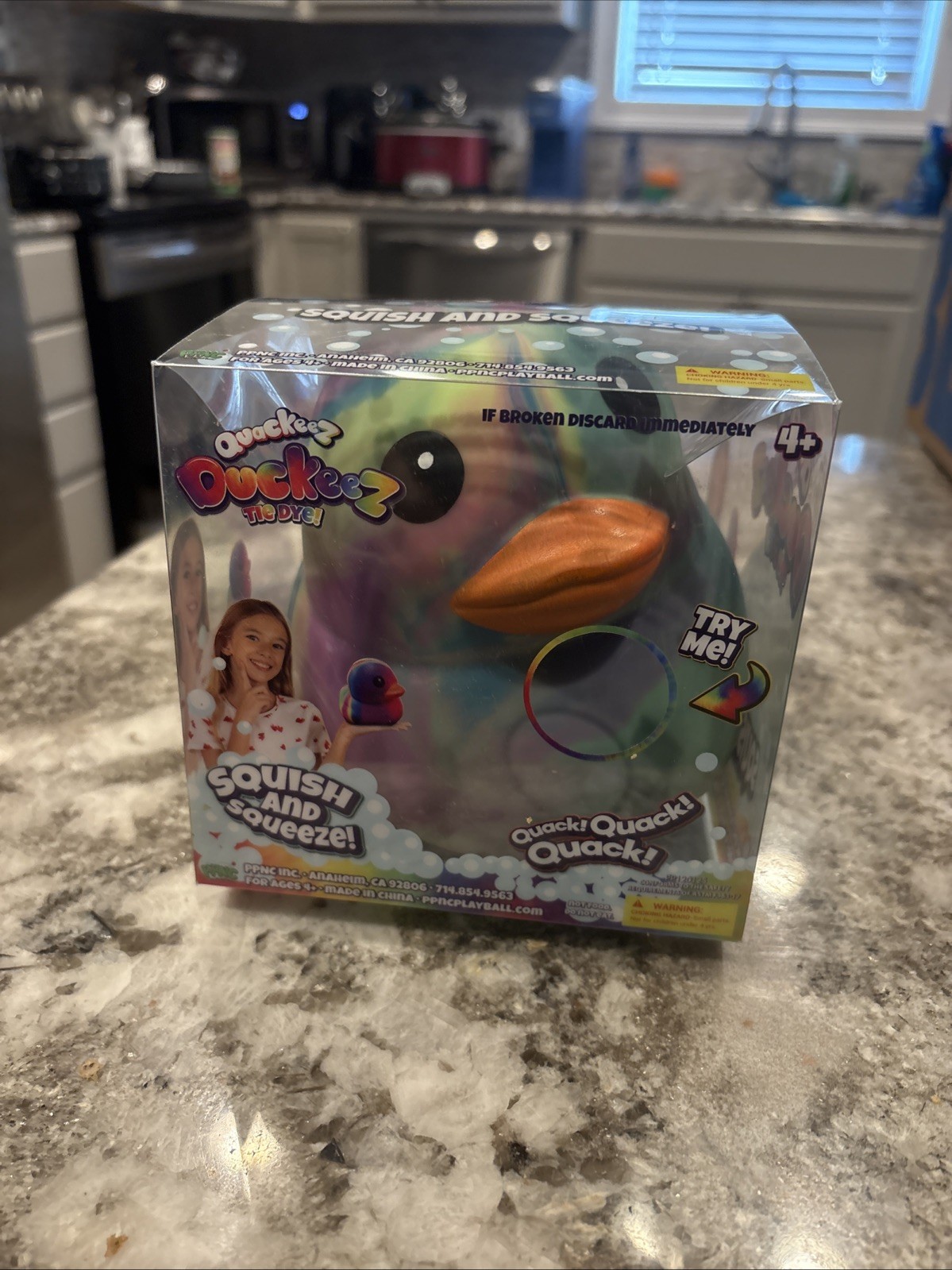 NEW, Jumbo QUACKEEZ DUCKEEZ TIE DYE SQUISH & SQUEEZE DUCK
