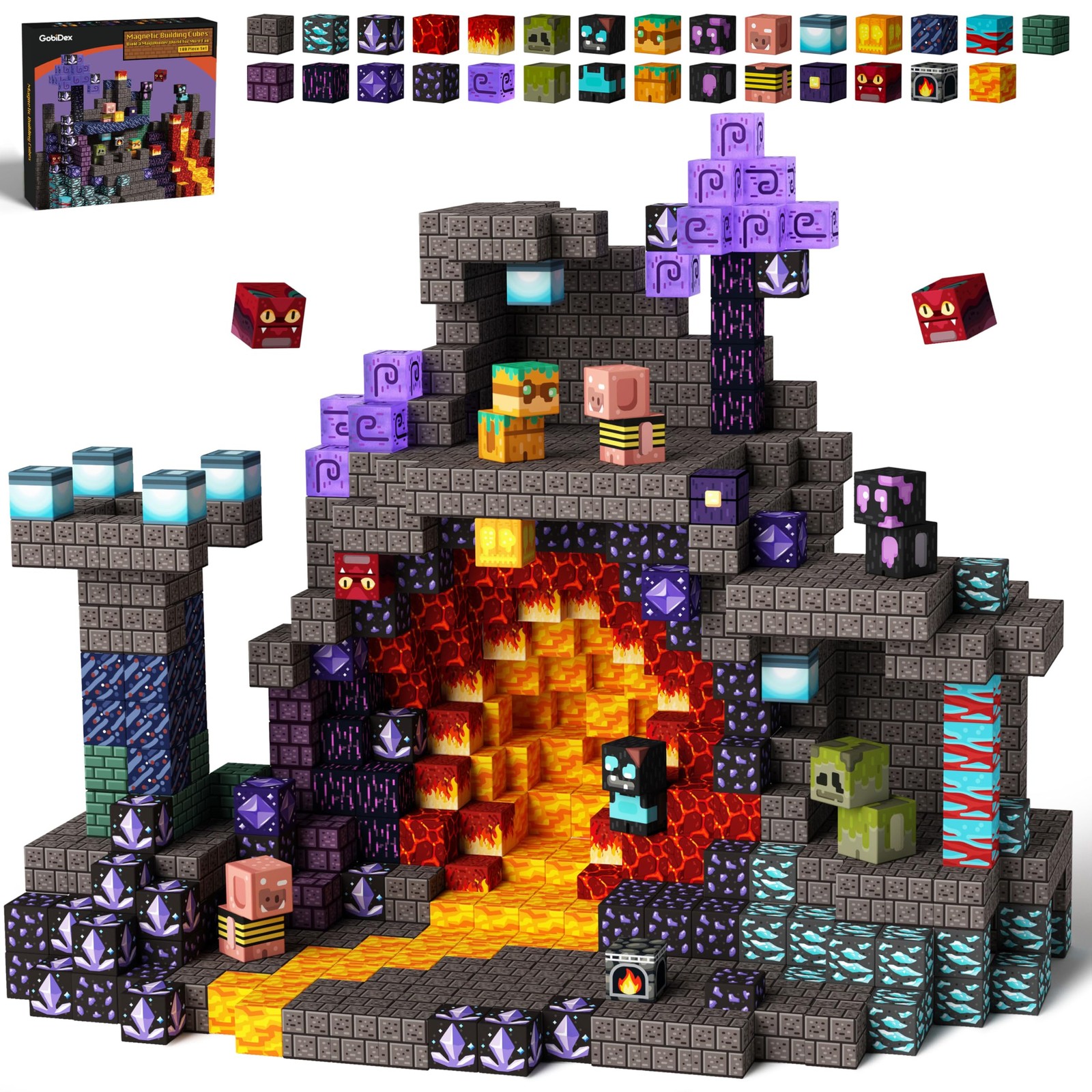 GobiDex 100PCS Magnetic Building Blocks STEM Toy Magwonder Cave World Kids