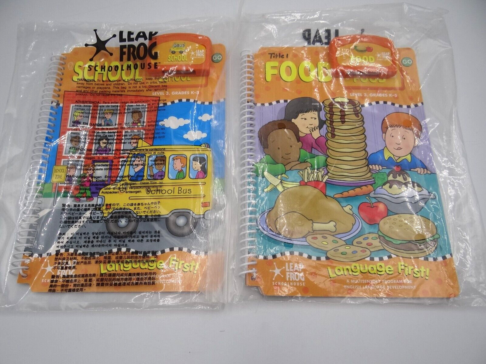 LeapFrog SchoolHouse Level 3 Food & School Books w/ Cartridges LOT OF 2