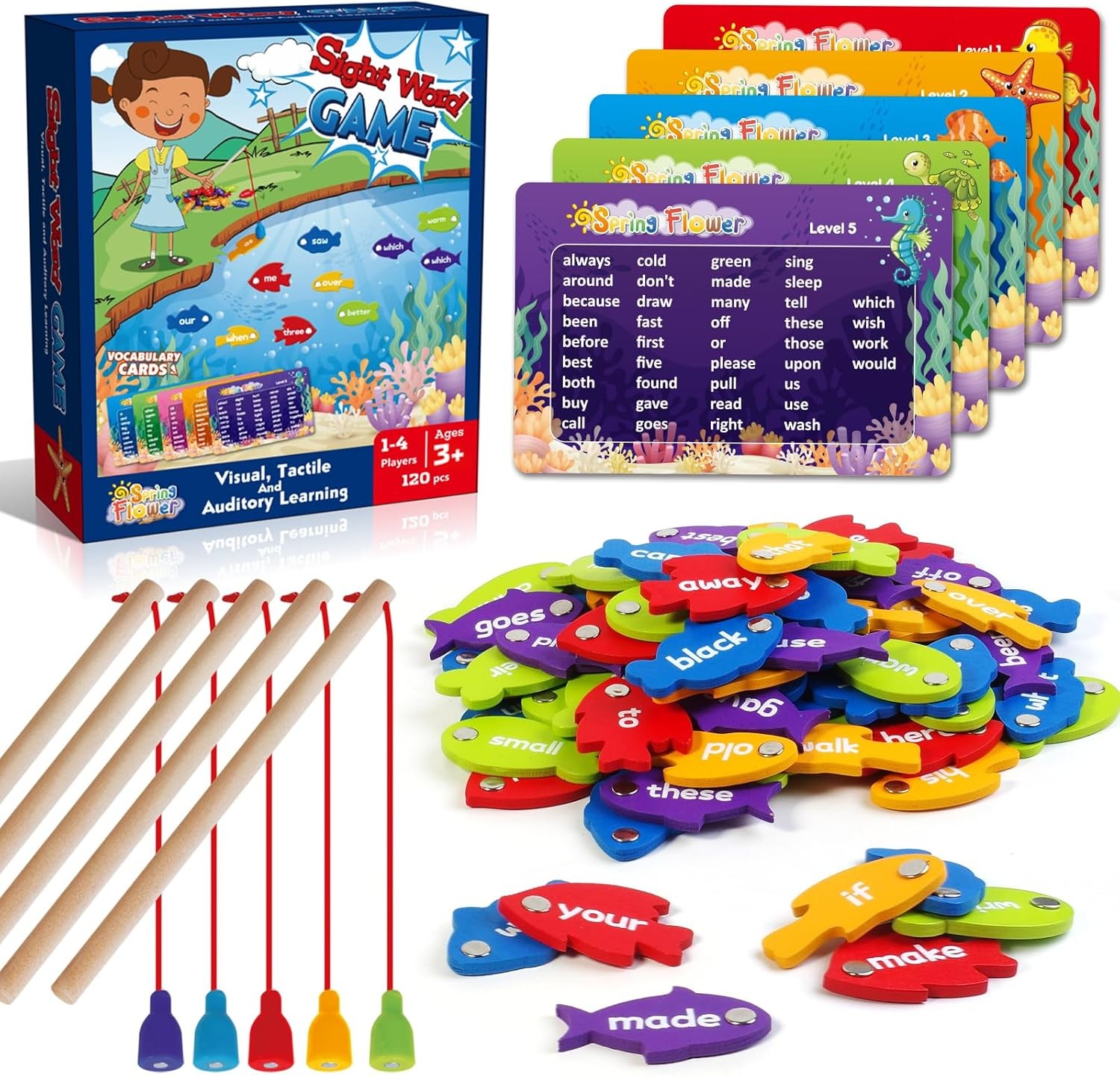 Wooden Magnetic Sight Word Fishing Game for Kids