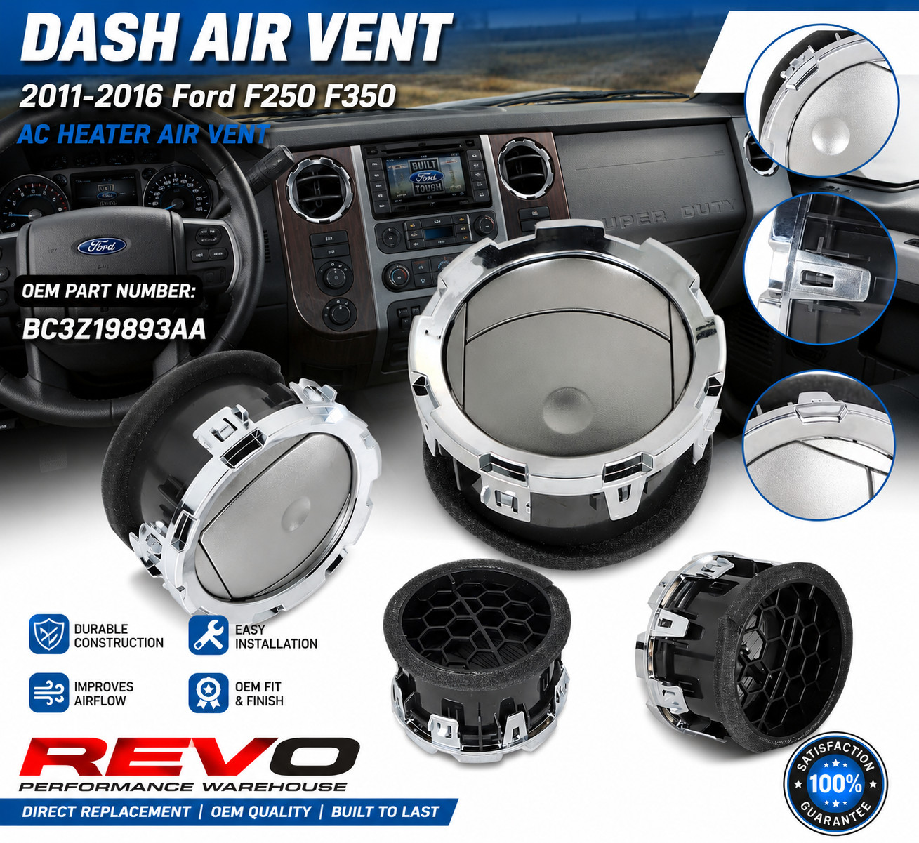 ✅ 2011-2016 Ford F250 F350 Dash Air Vent,AC Heater Air Vent BC3Z19893AA