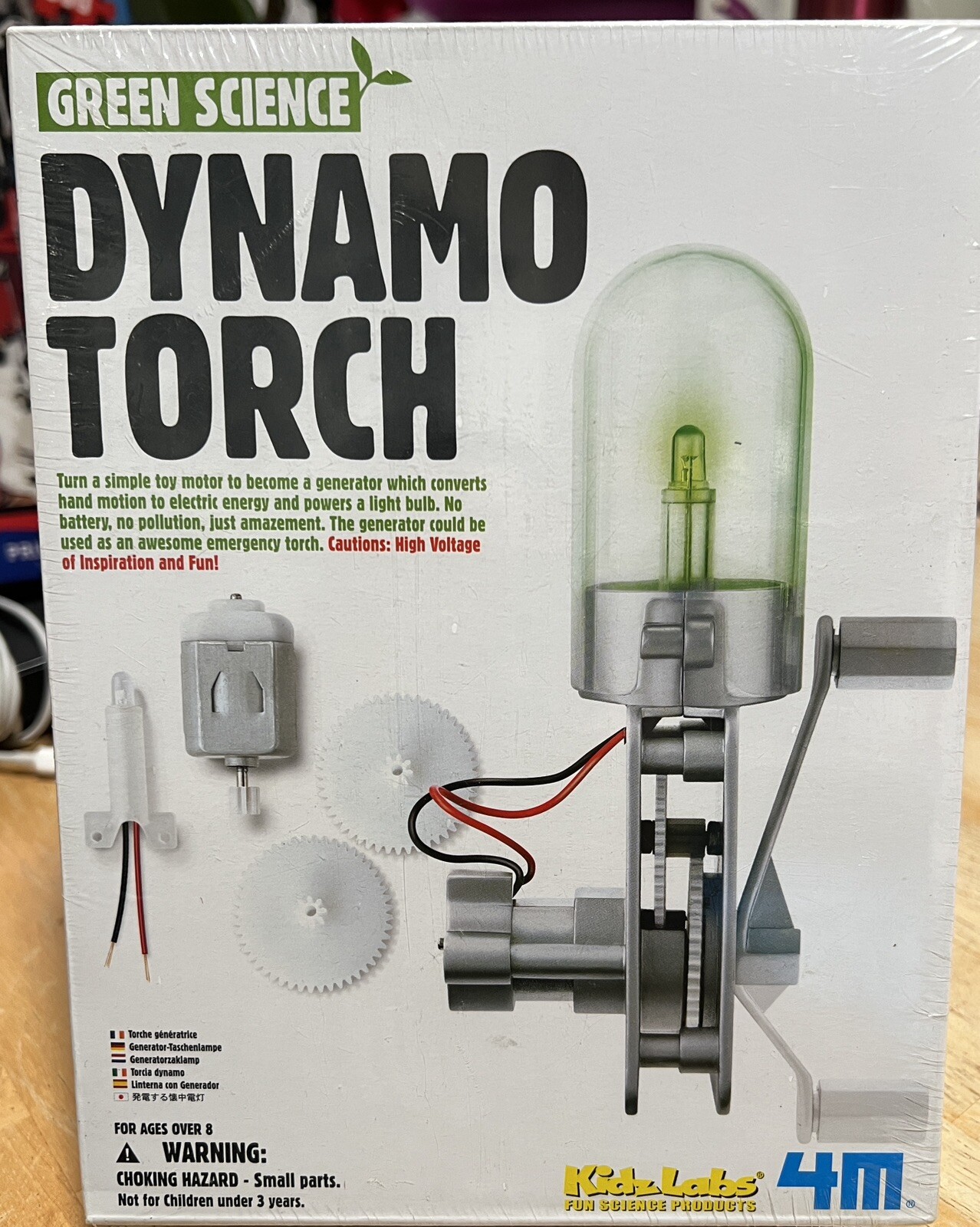 Green Science Dynamo Torch Hand Generator 4M Stem Lab Kit New In Shrink wrap