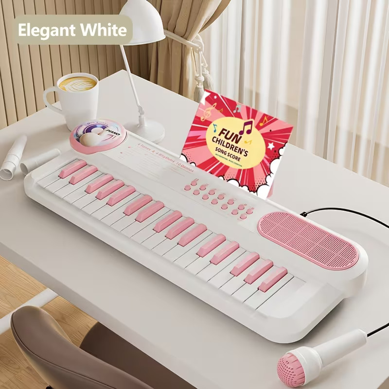37-Key Kids White Piano Educational Toy for Toddlers Aged 3-7 Music & Art Gift