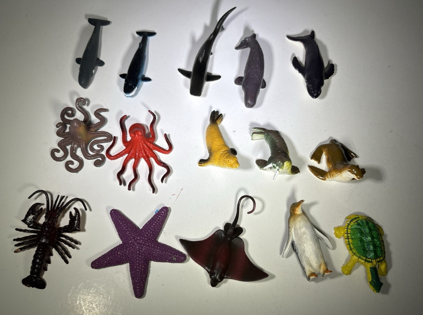 Toys Sea Animals Shark Whale Lot of 15 Plastic octopus seal lobster penguin more