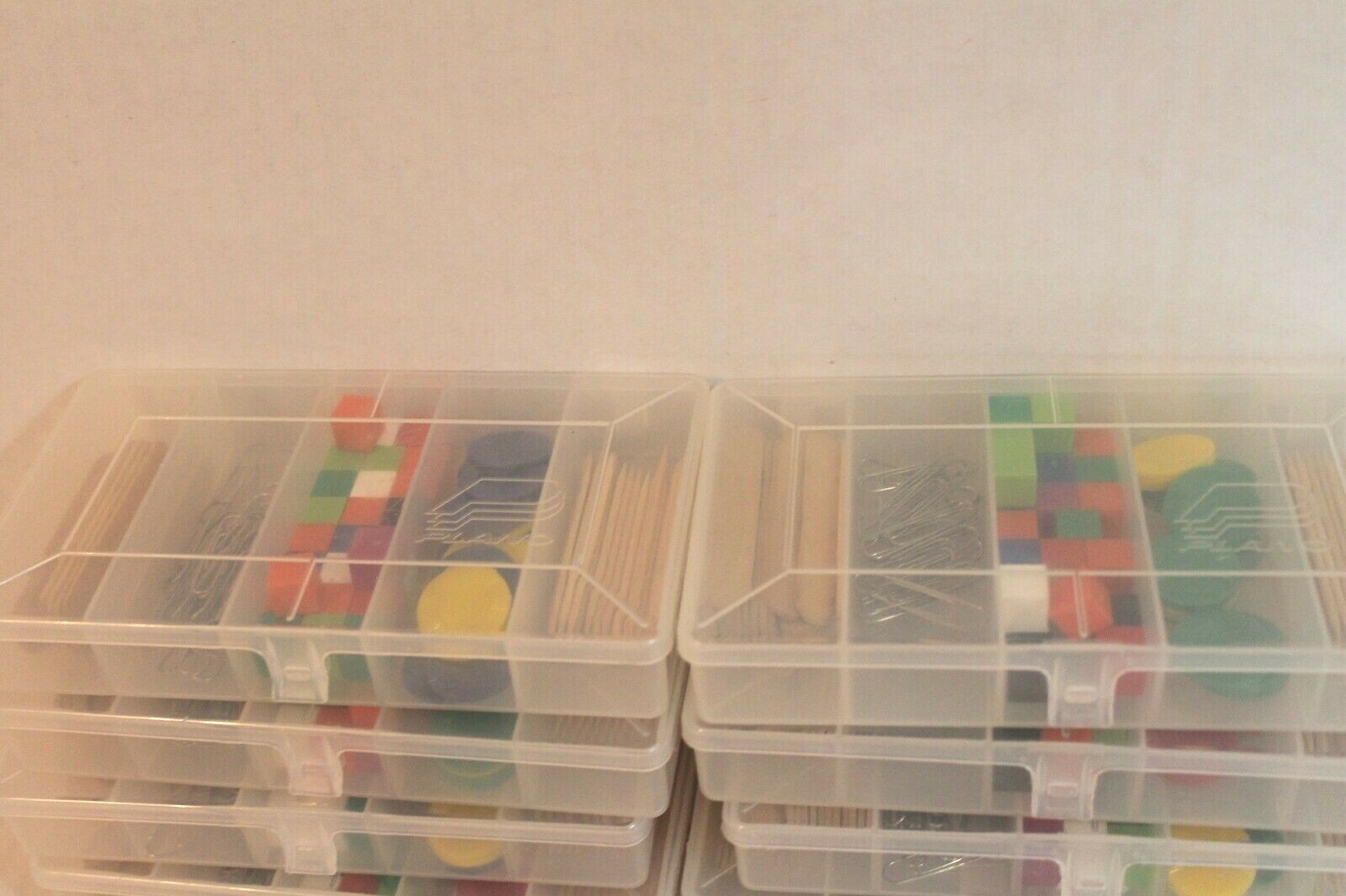 LOT of 10 Sets of Math Manipulatives Counting Aides in Plastic Boxes