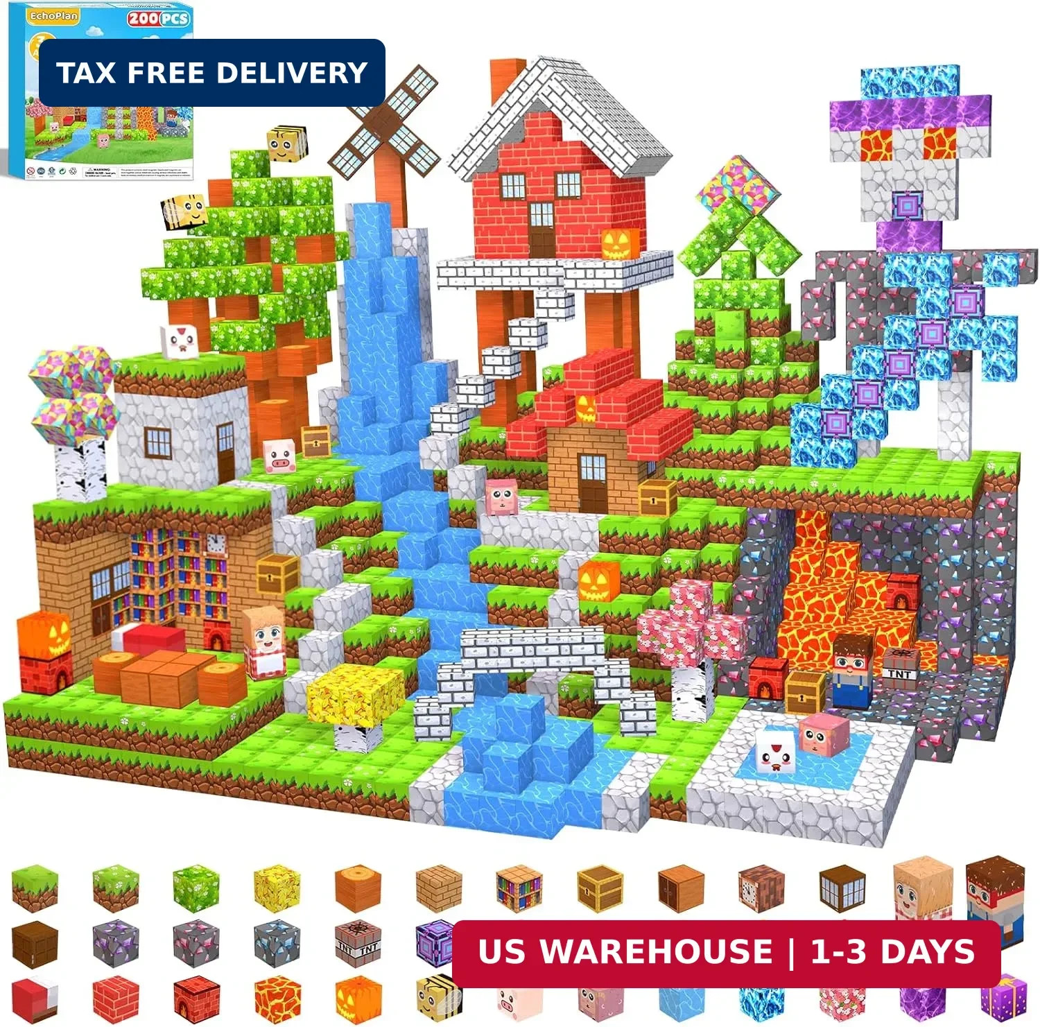 EchoPlan 200PCS Magnetic Blocks, Magnetic Building Blocks, Magnet Blocks Cubes,