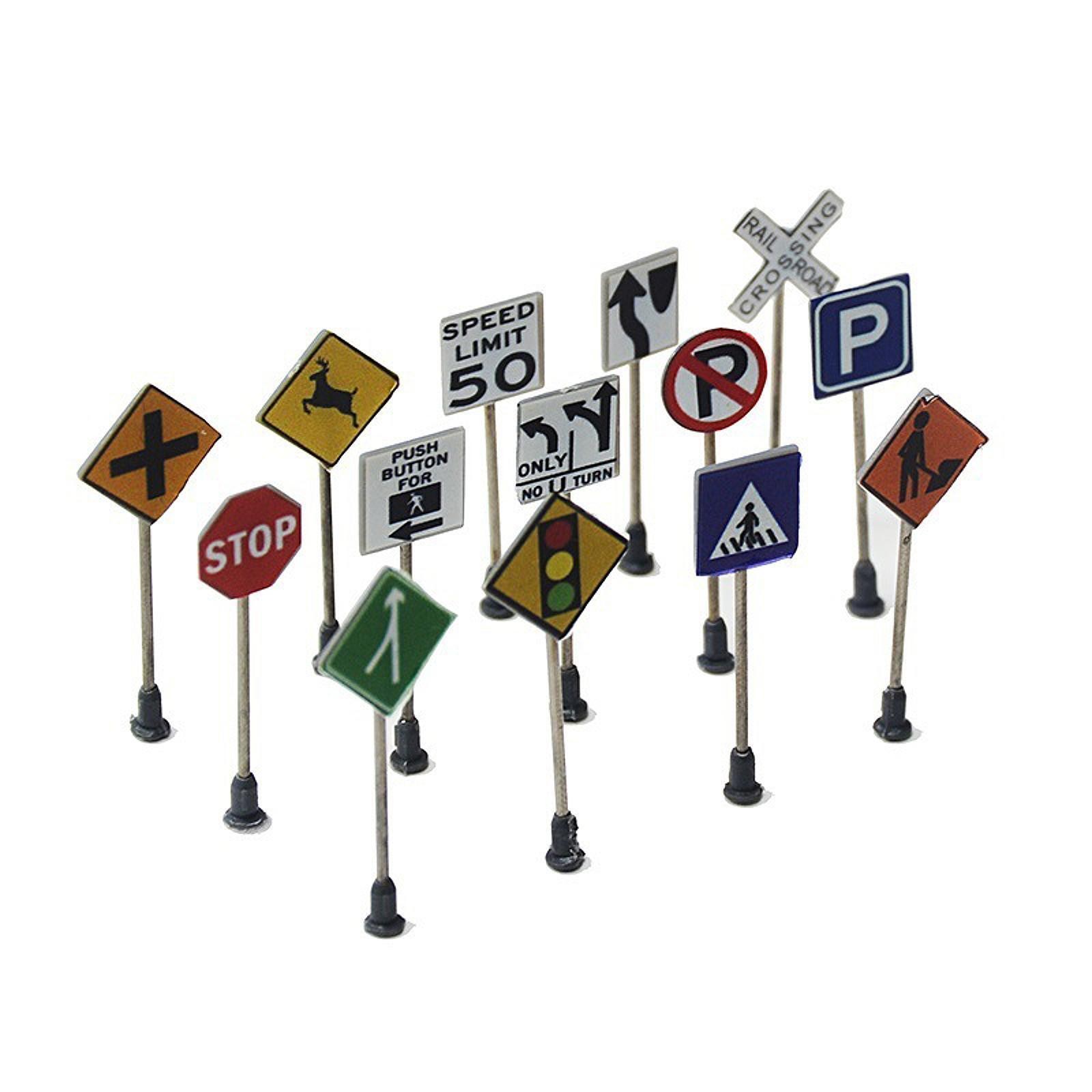 14 Pieces Mini Traffic Sign Models Road Signs Street Signs Traffic Light Model