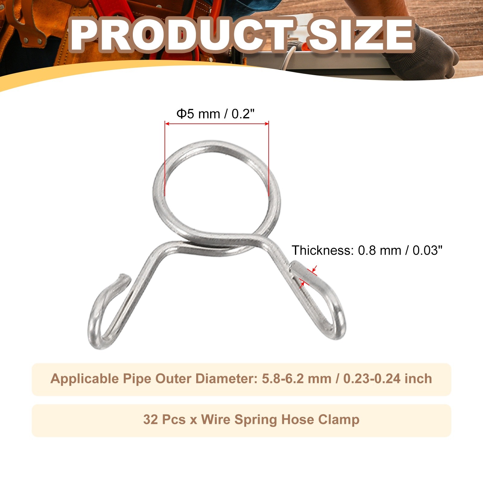 32 Pcs Wire Spring Hose Clamp for 5.8-6.2mm OD 0.2″(5mm) ID Silver