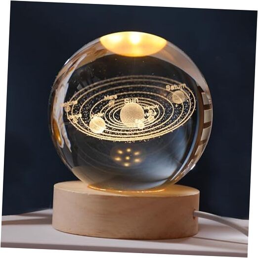 3D Clover Crystal Ball 60mm with Wood Base, Good Universe Gifts Solar System