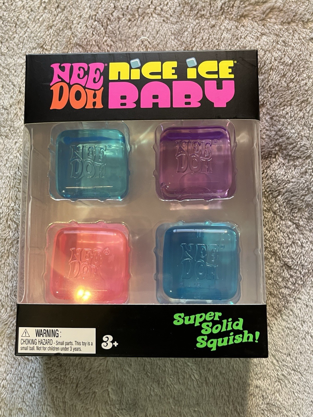 Nee Doh Nice Ice Baby Super Solid Squish Tactile Squeeze Toy Cubes 4-Pack