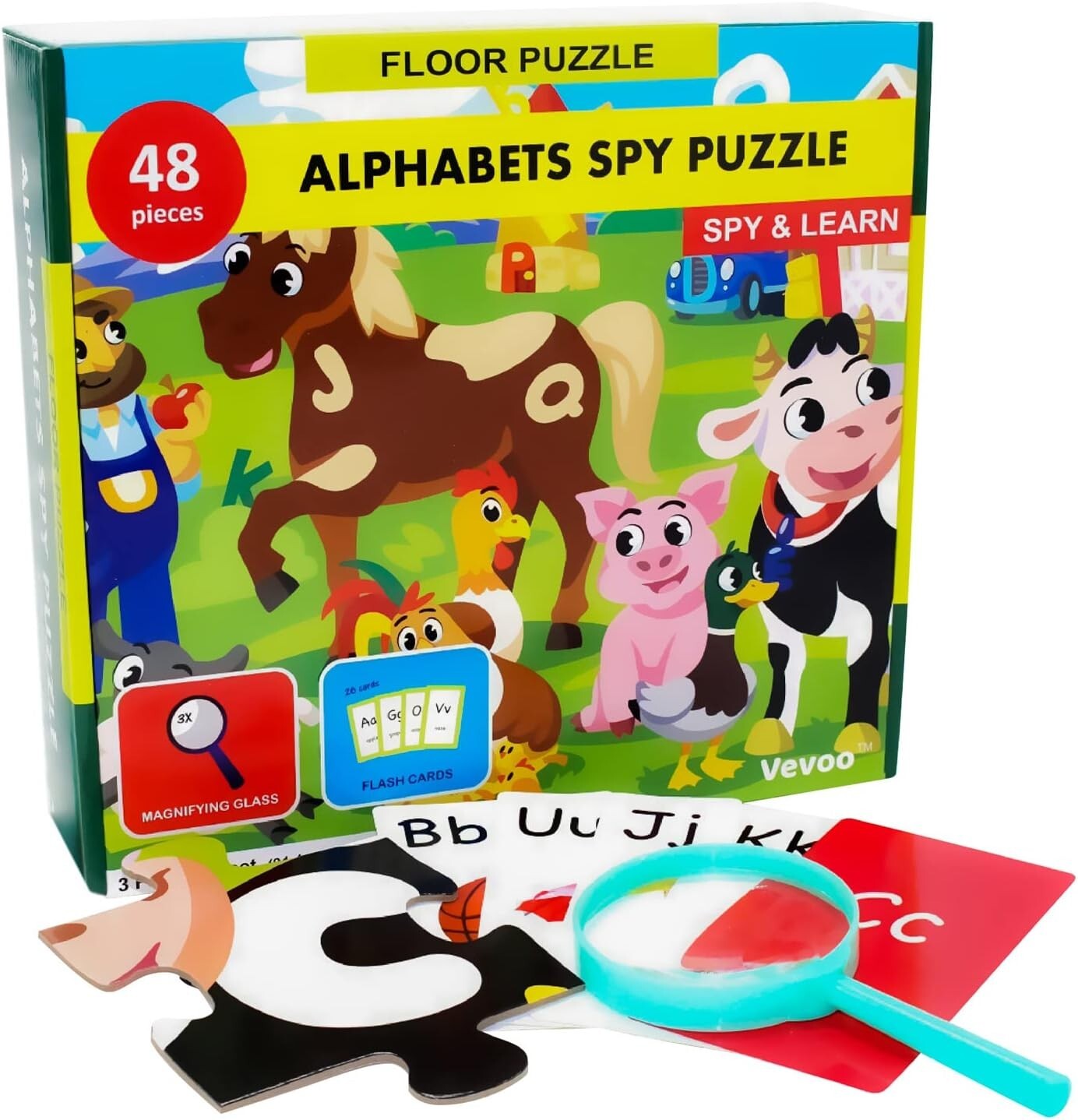 Farm Animals Jigsaw Floor Puzzles, Kids Age 3-5  Preschool ABC for Toddlers