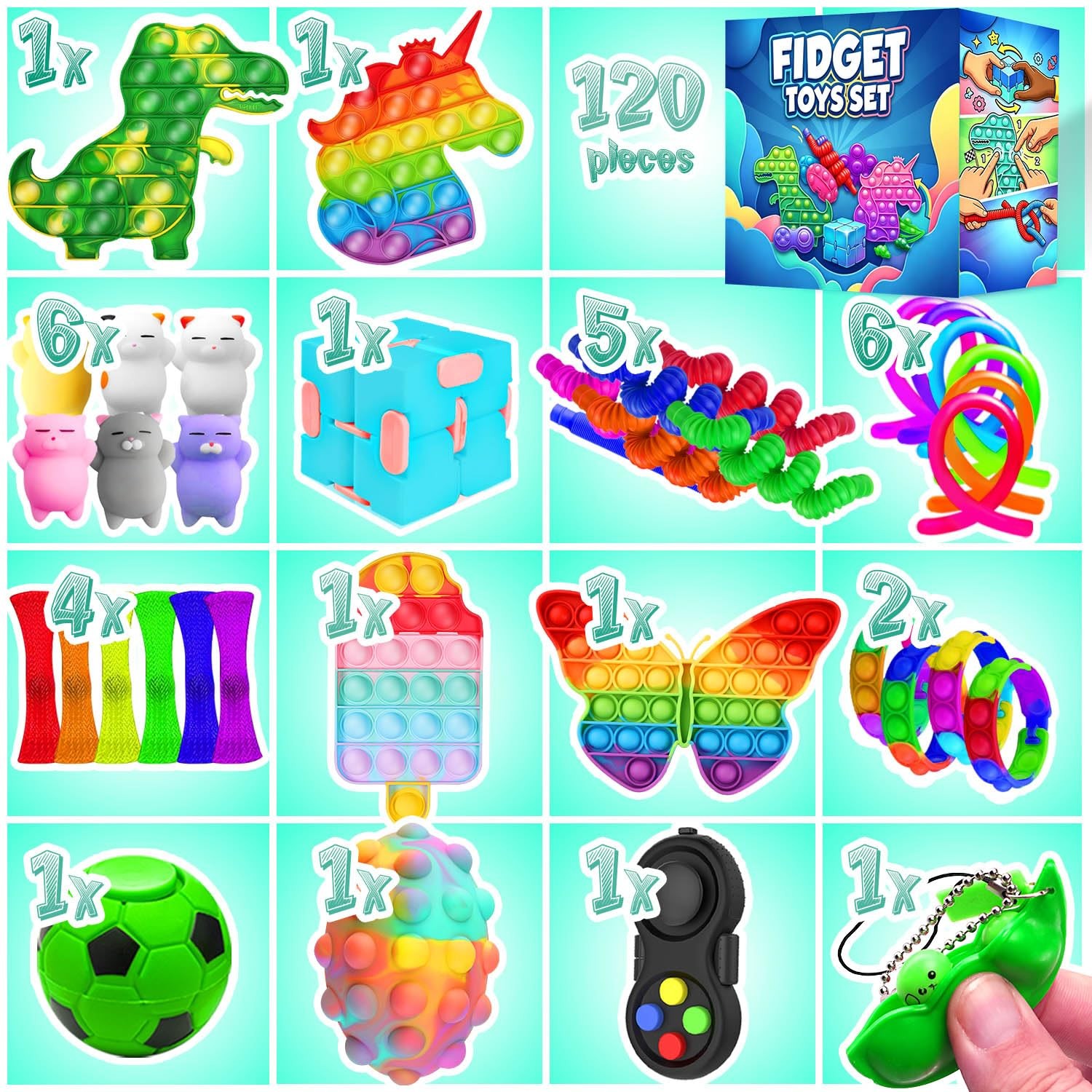 Fidget Toys, 120 Pack Party Favors for Kids 8-12 4-8, Medium, 120