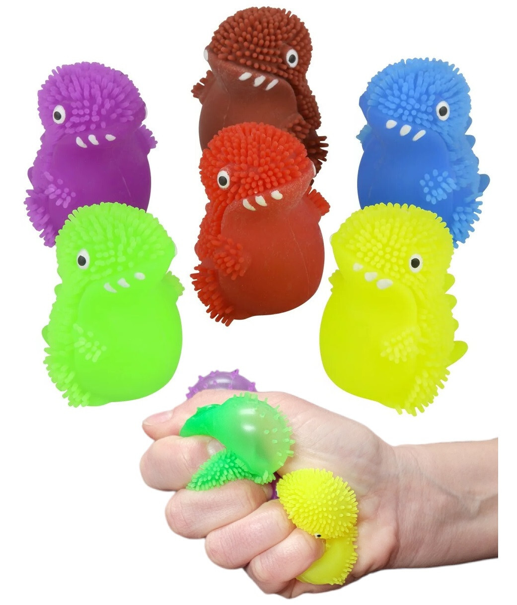 24 Pack – Neon Color Dinosaur Puffer Balls (2″) Stress Relief Fun