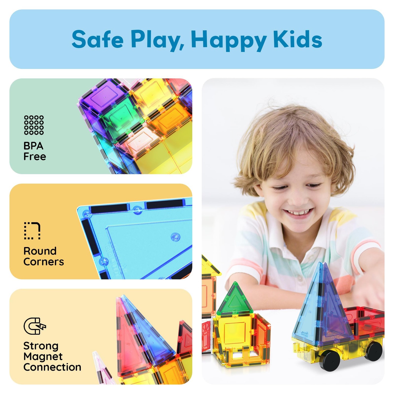 PicassoTiles 61-Piece Magnetic Building Blocks Kids STEM Toy Set