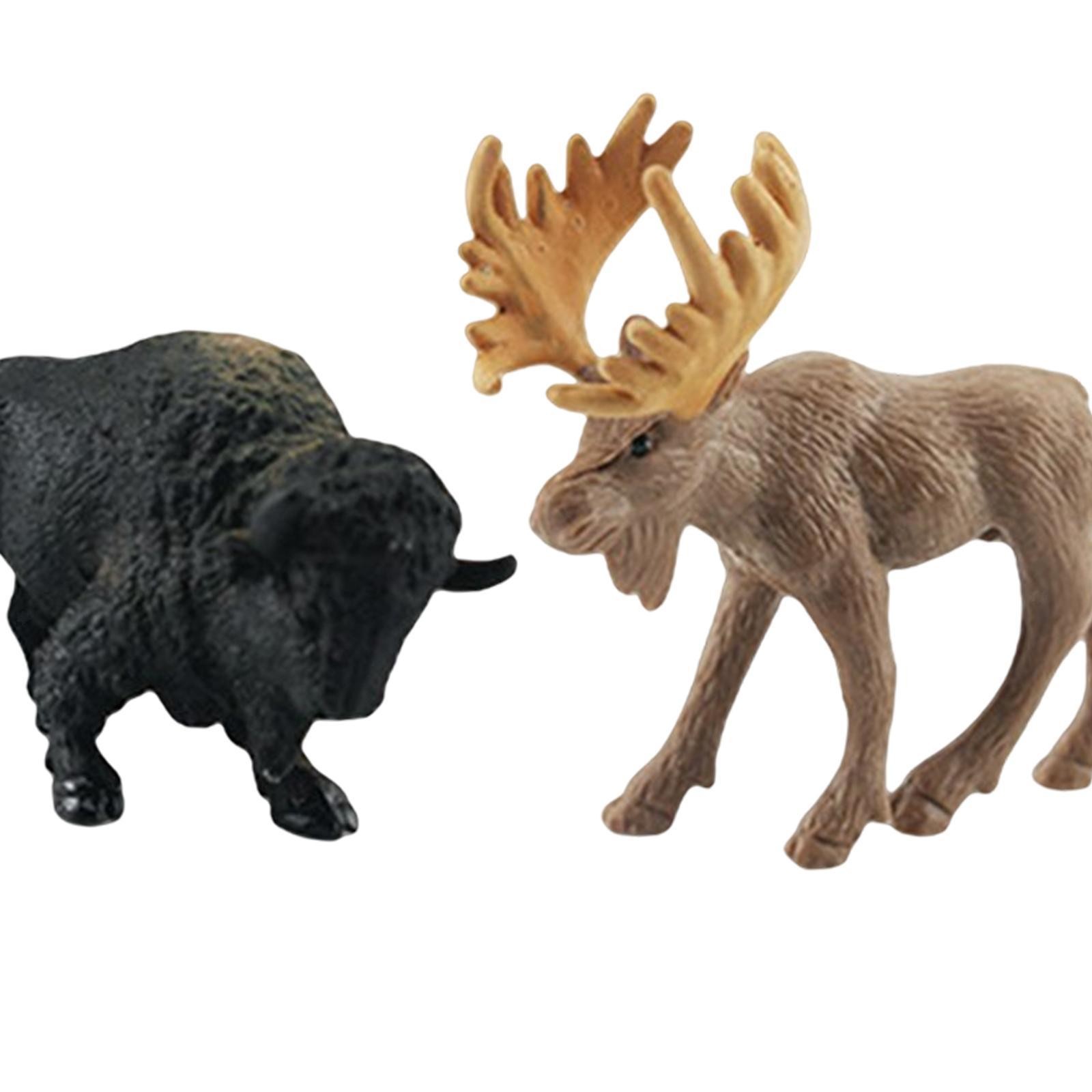 12 Pieces Wildlife Animal Playset Elk Bison Bighorn Desktop Ornament for