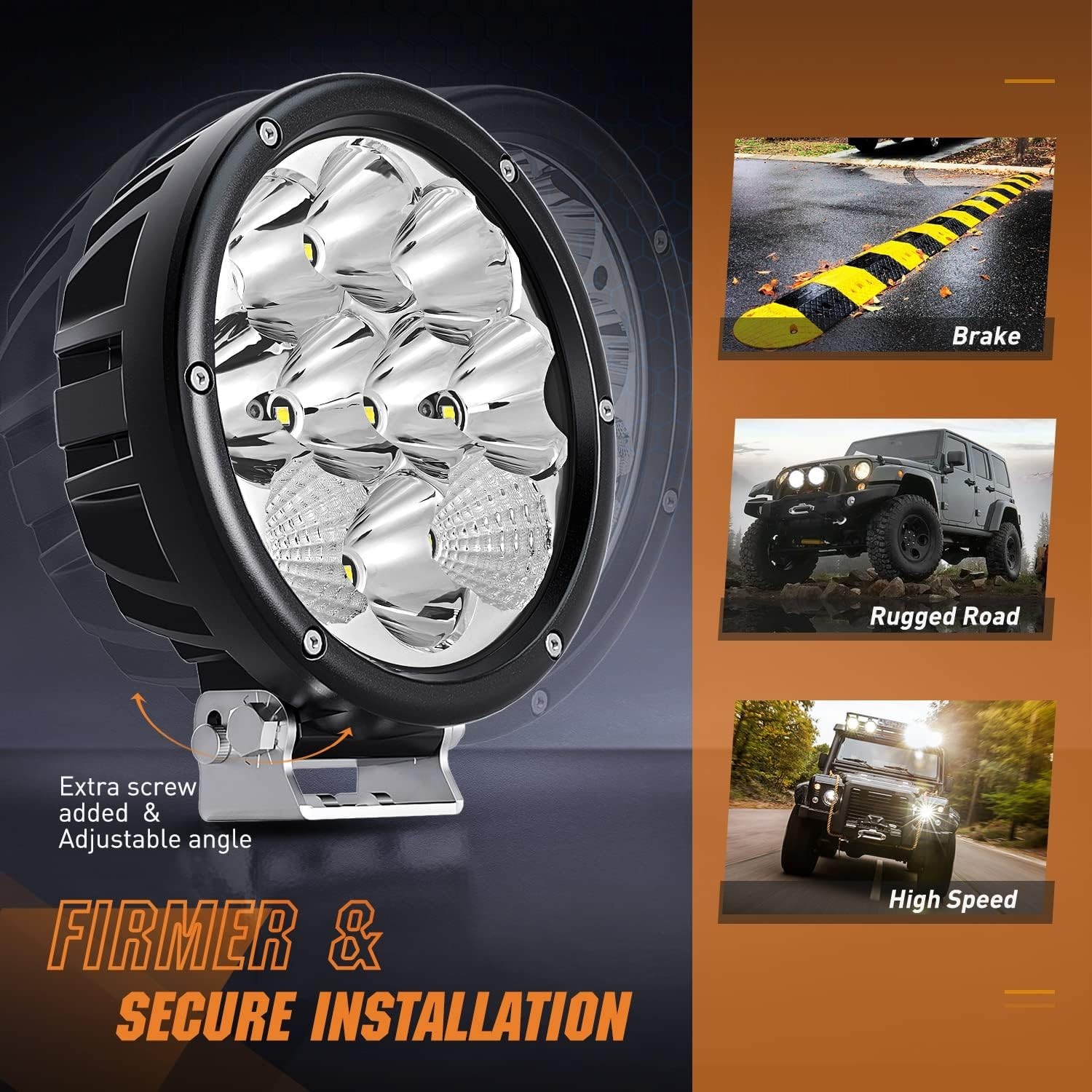 5.7 Inch Round 50W LED Driving Light w/ 16AWG DT Connector Wiring Harness 6500LM