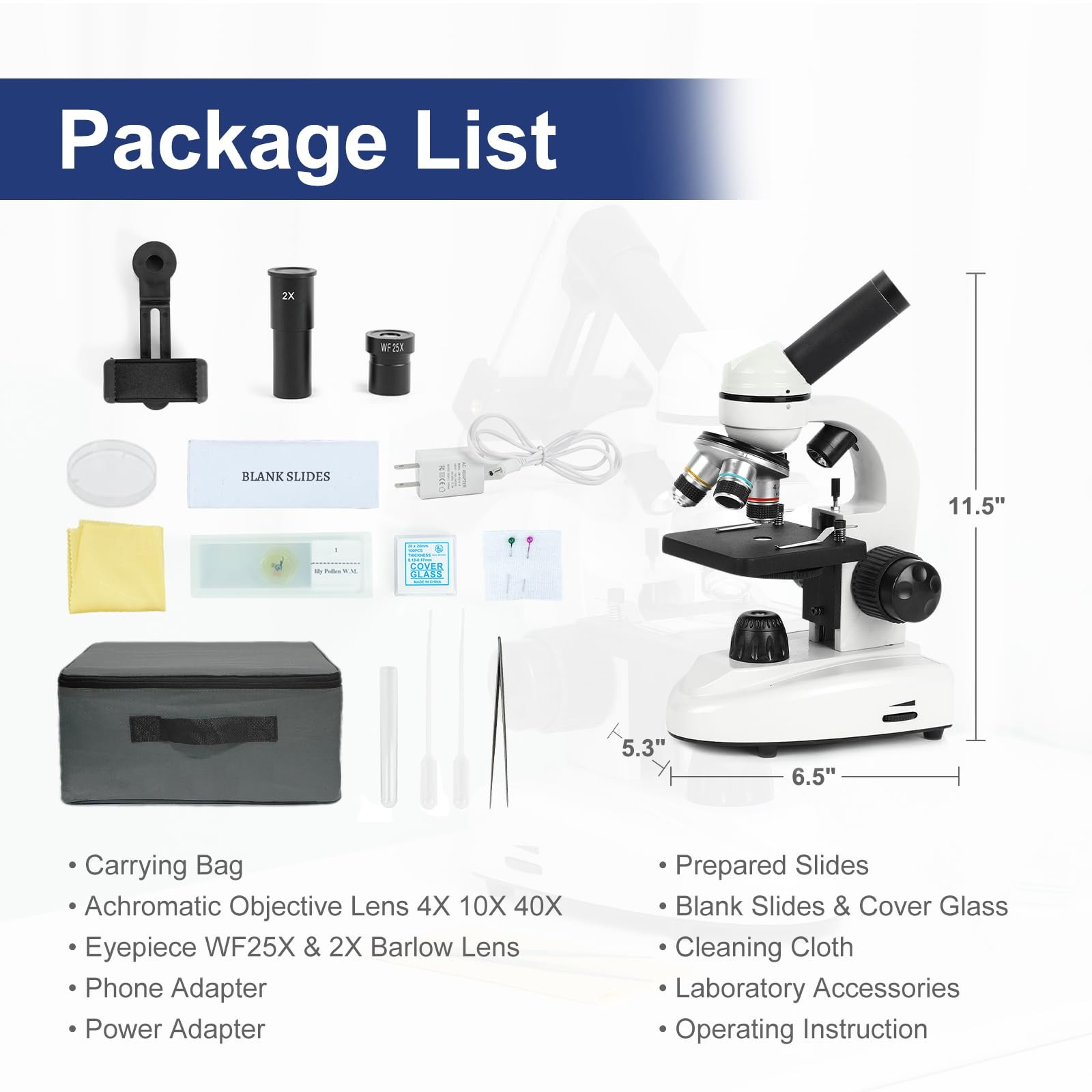 Microscope for Adults Kids Students, 100X-2000X Microscopes, Metal-Body Dual …