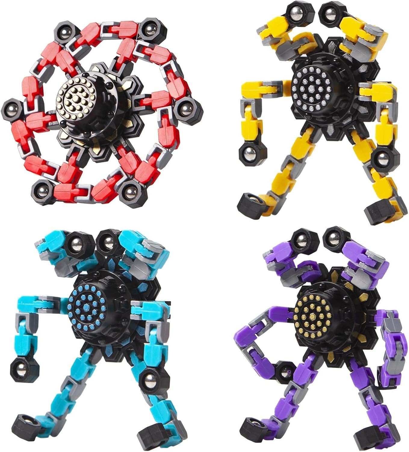 Transformable Fidget Spinners Toys 4 Pcs for Kids and Adults Stress Relief Senso