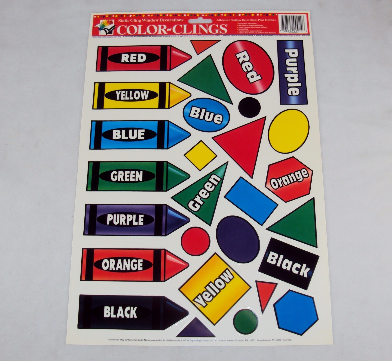 Window Clings ~ CASE LOT 24 SHEETS ~ Primary Colors & Shapes, 28 Reusable Clings