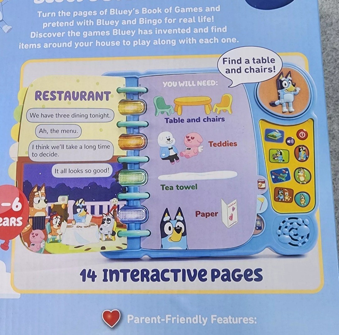 Blueys Book of Games Play Taxi, Hotel, Zoo, Claw Over 400+ Sound & Phrases Vtech