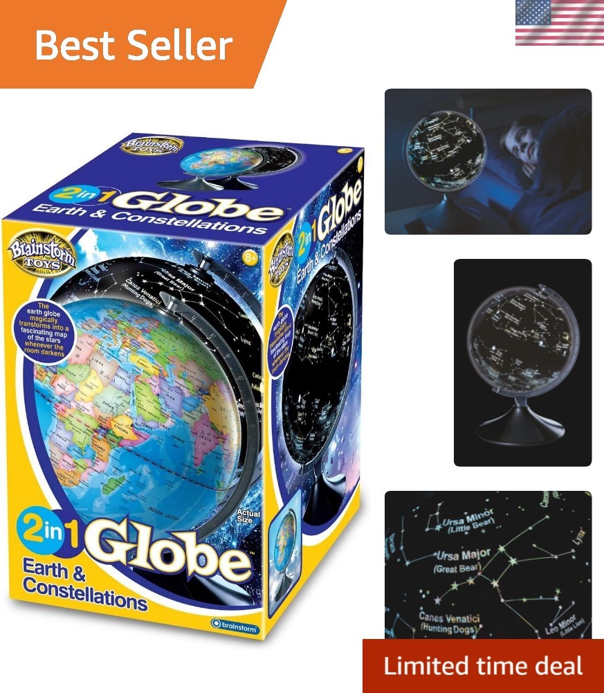 Multicolor 22.8cm Globe – Light-Sensor Earth and Star Map for Young Astronomers
