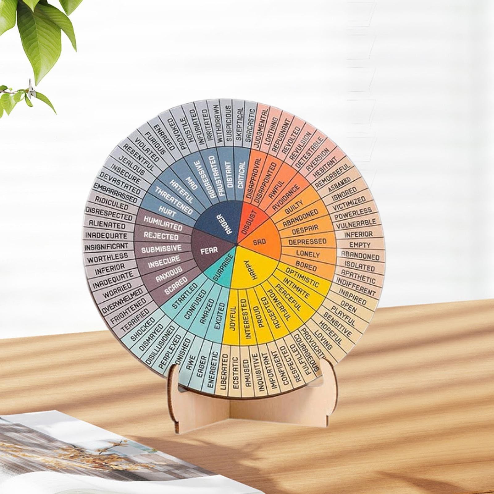 Feelings Wheel with Stand Feelings Psychology Decor Wooden Mood Wheel Therapist