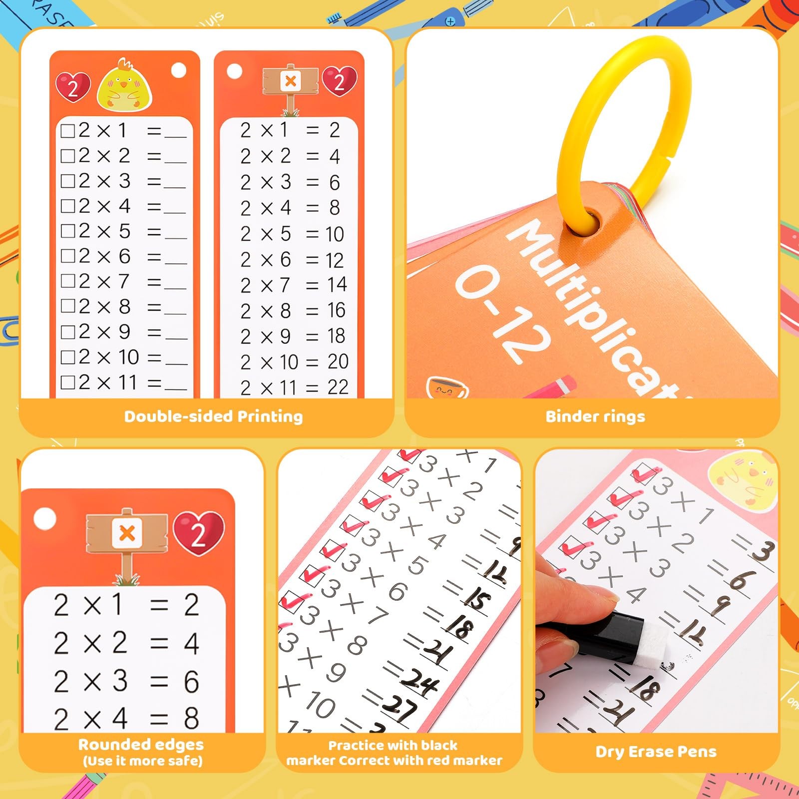 15Pcs Multiplication Flash Cards 0-12, Time Table Flash Cards Chart