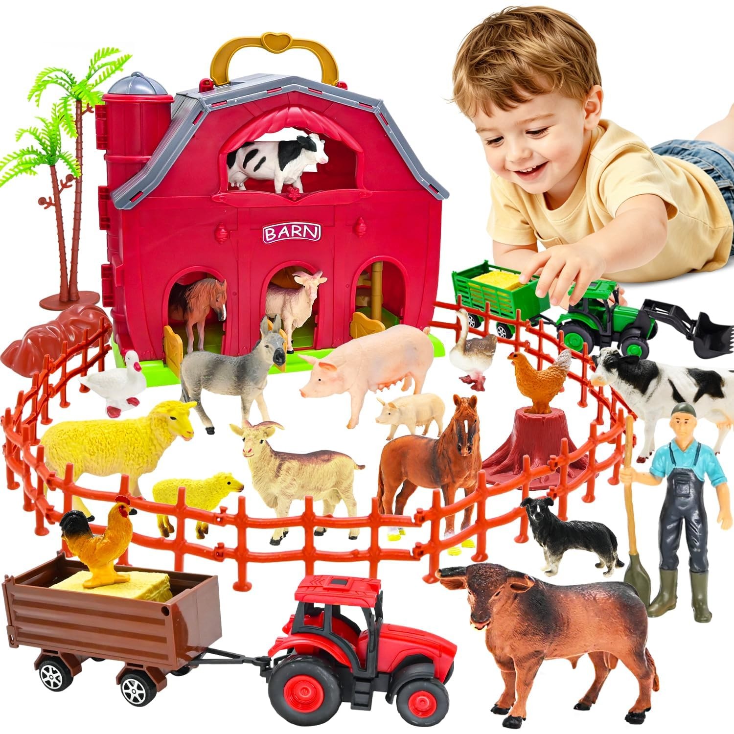 Farm Animals Big Red Barn Toy for 1 2 3 4 5 Years Old Toddlers, Farm Figures …