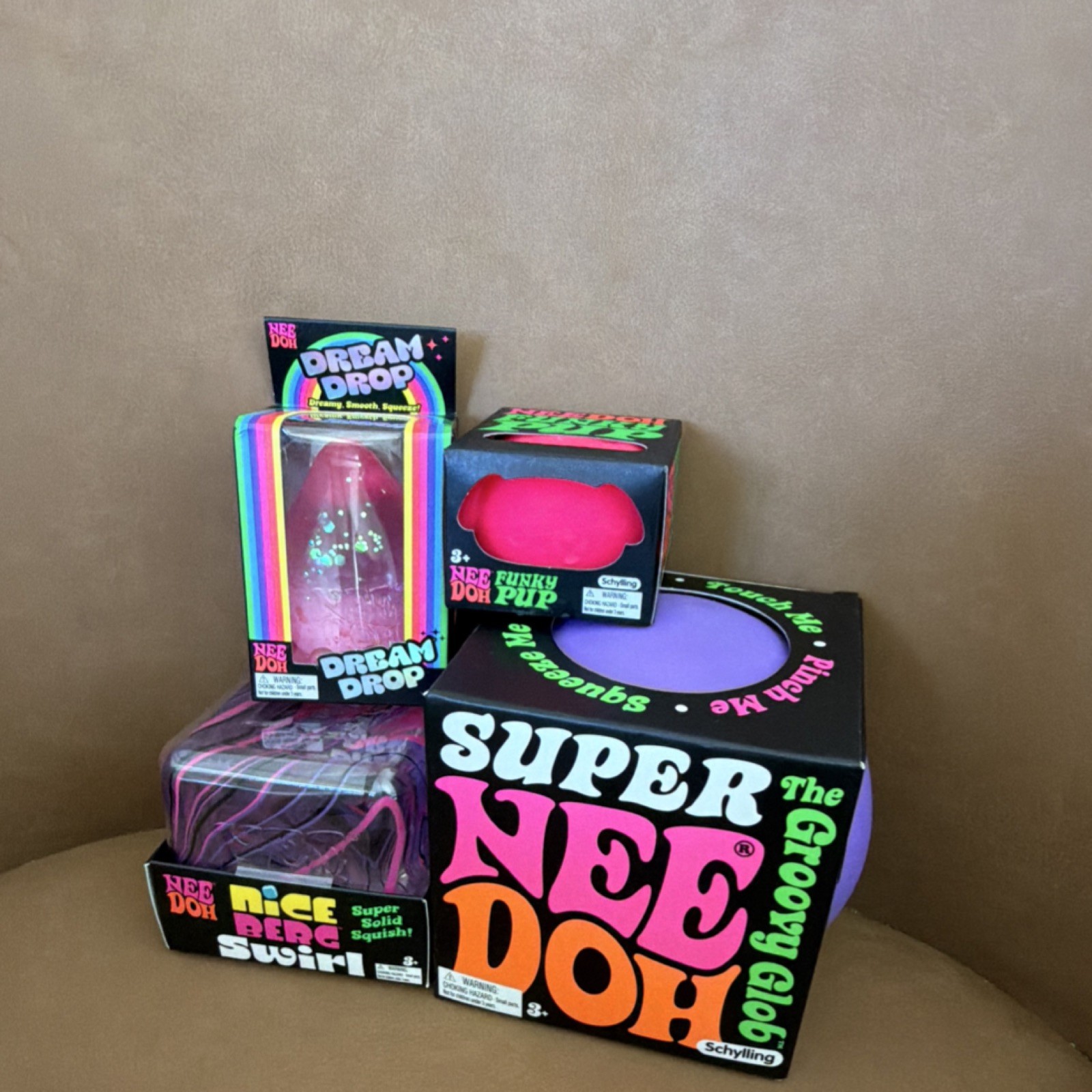 Schylling NeeDoh Lot of 4 Dream Drop Nice Berg Swirl Funky Pup Super Groovy