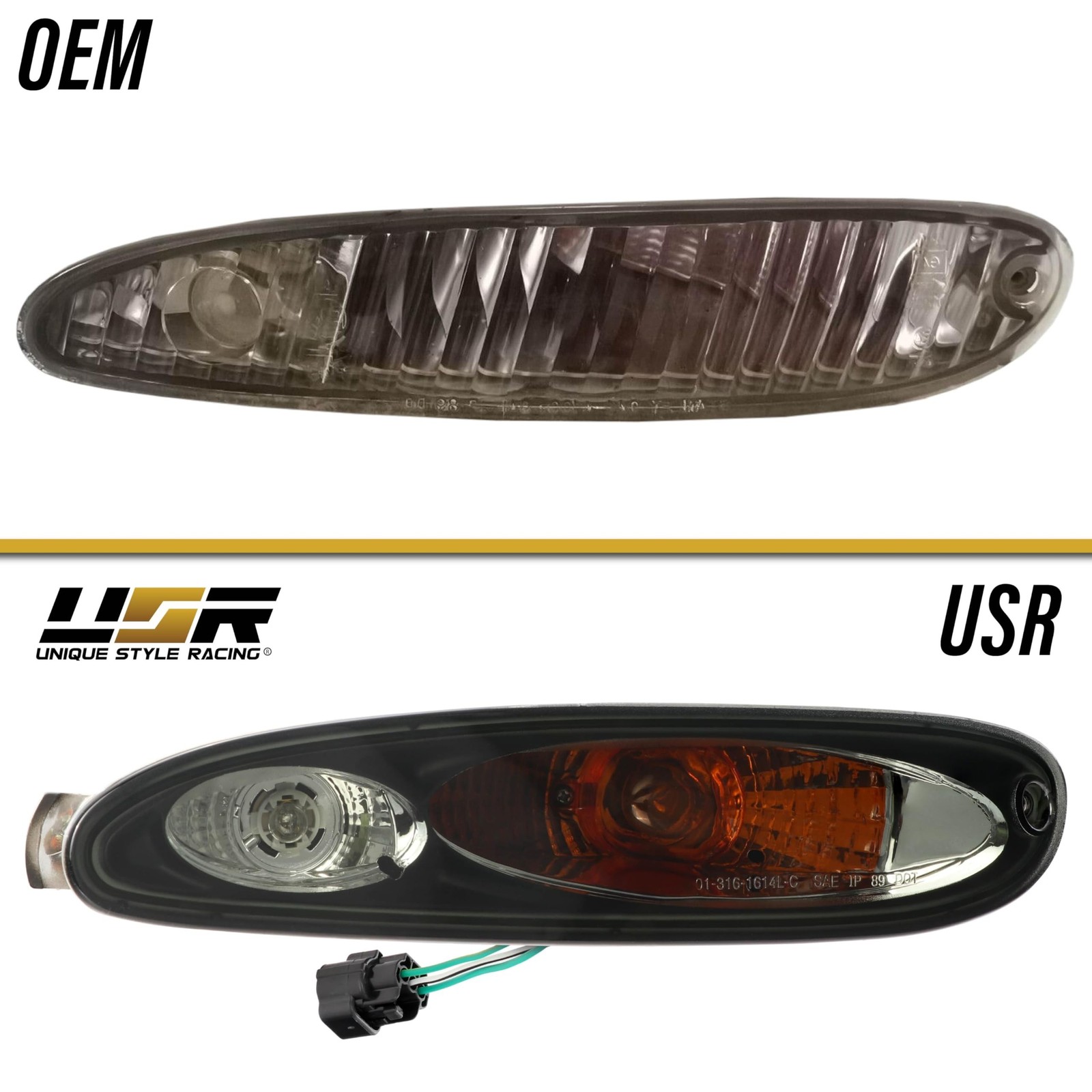USR 93-95 RX7 Bumper Light – SMOKED Front Turn Signal Lamps (Left + Right)