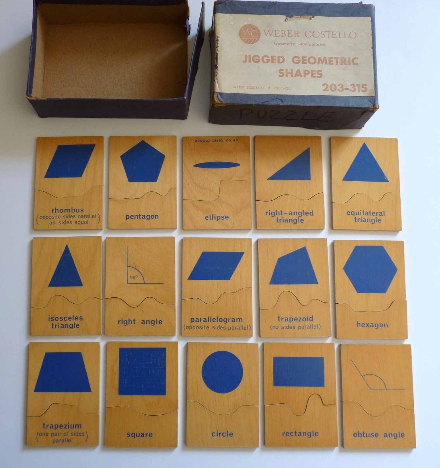 Geometry Manipulative Wood 15 Geometric Shapes Match Game Weber Costello