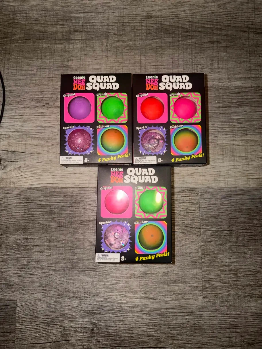 Schylling NeeDoh Quad Squad Teenie 4 Pack Mini Crunch Glitter Rainbow Sparkle