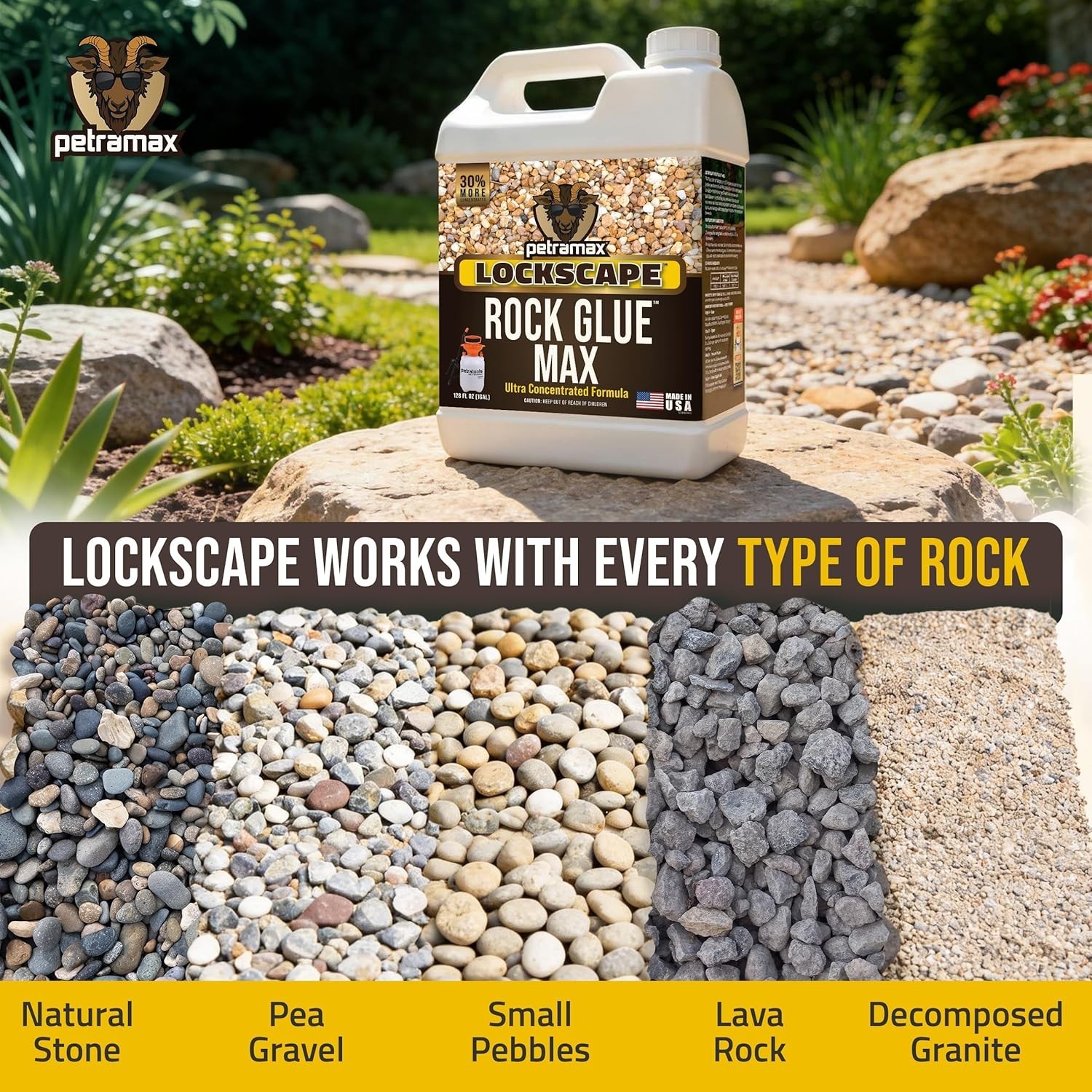 Max Rock Glue for Landscaping, 1 Gallon – Wide Coverage & Pet Safe Mulch Glue…